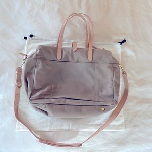 Cuyana Triple Zip Overnight (Soft grey/Natural, Canvas, Gold)